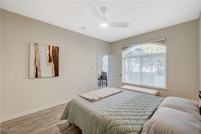 bedroom featuring hardwood / wood-style flooring and ceiling fan