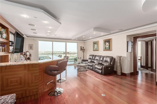 living room featuring dark hardwood / wood-style floors