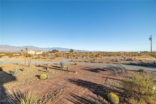 view of yard with a patio area and a mountain view