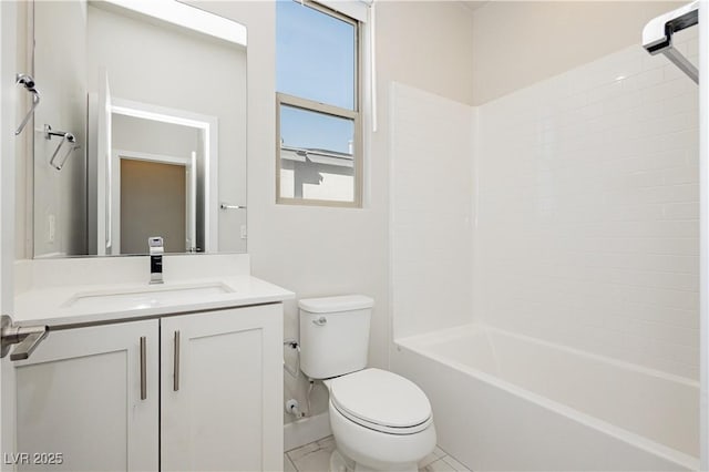 full bathroom with vanity, toilet, and washtub / shower combination