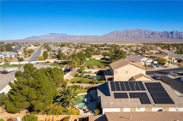 drone / aerial view featuring a mountain view