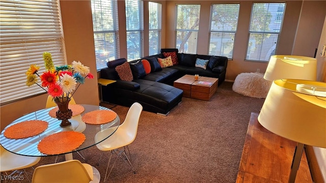 living room featuring a healthy amount of sunlight and carpet floors