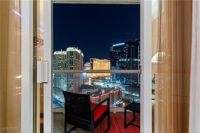 view of balcony at twilight