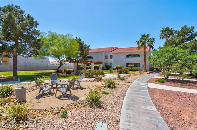 exterior space featuring a pergola