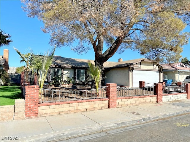 single story home with a garage