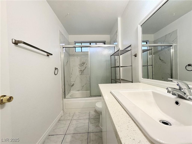 full bathroom featuring toilet, vanity, and combined bath / shower with glass door