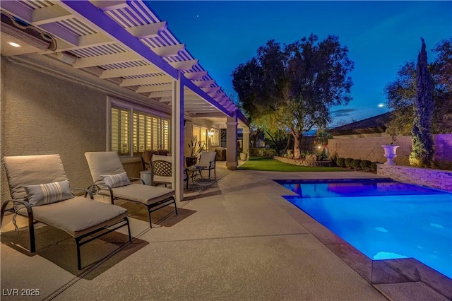 view of swimming pool featuring a pergola and a patio