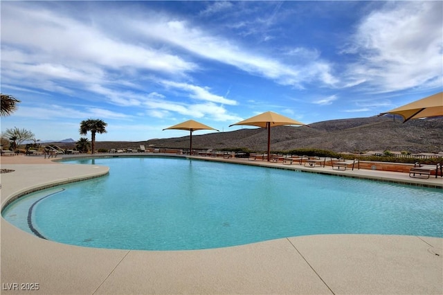 view of pool featuring a mountain view