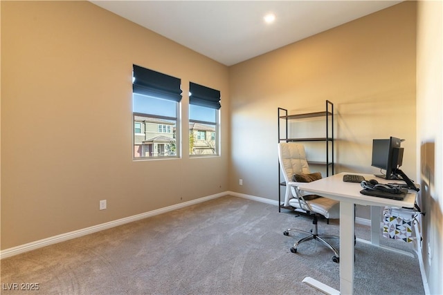 view of carpeted home office