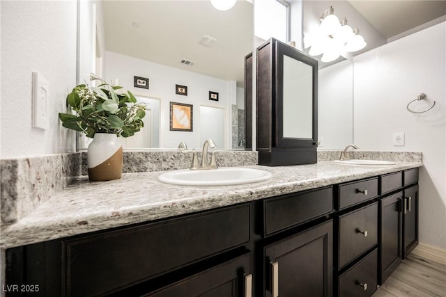 bathroom with vanity and wood-type flooring