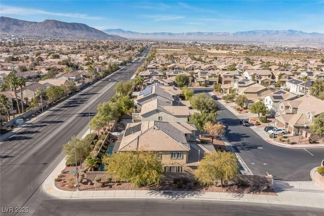 drone / aerial view featuring a mountain view