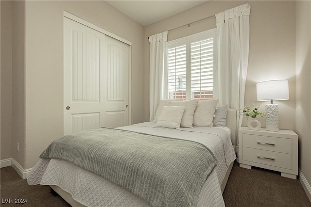 carpeted bedroom featuring a closet