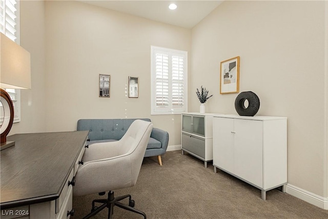 view of carpeted home office