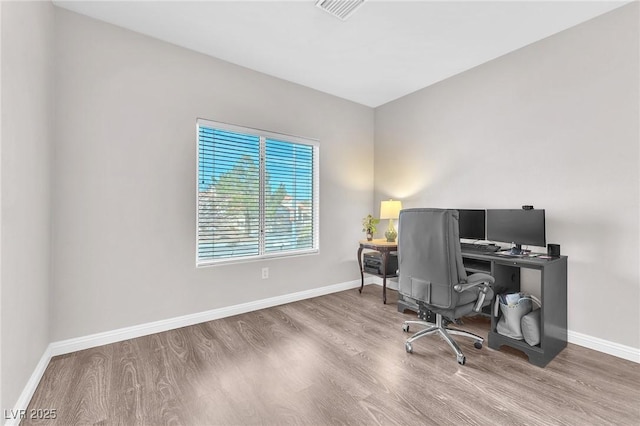 office space featuring wood-type flooring