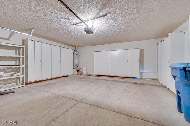 garage featuring a garage door opener and gas water heater