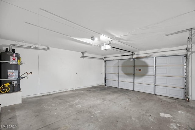 garage featuring a garage door opener and strapped water heater