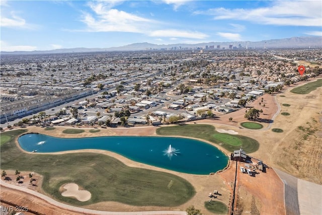 aerial view with a water and mountain view