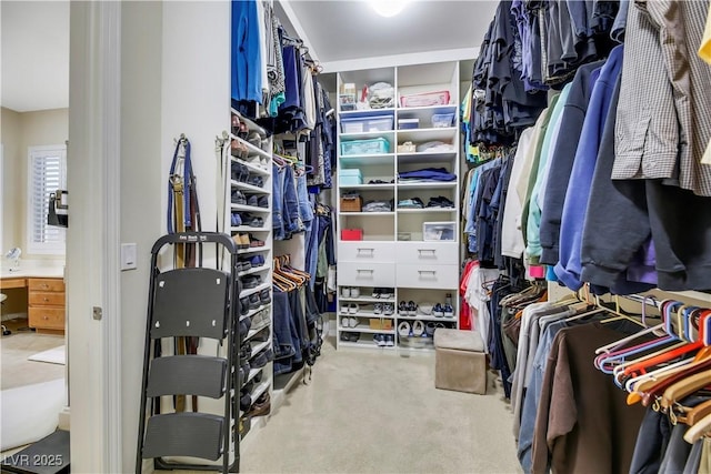 spacious closet featuring light carpet