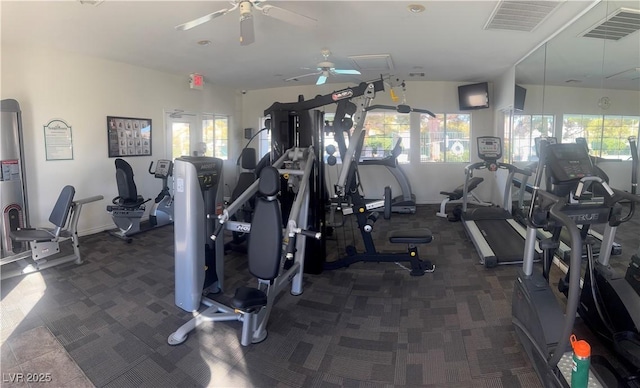 gym with ceiling fan