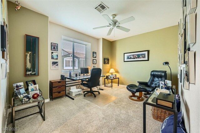 office featuring ceiling fan and carpet flooring