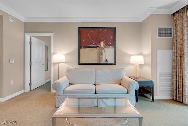 living room featuring ornamental molding