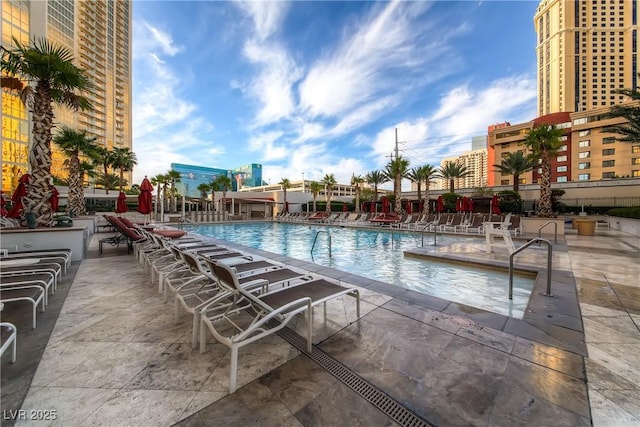 view of pool with a patio area