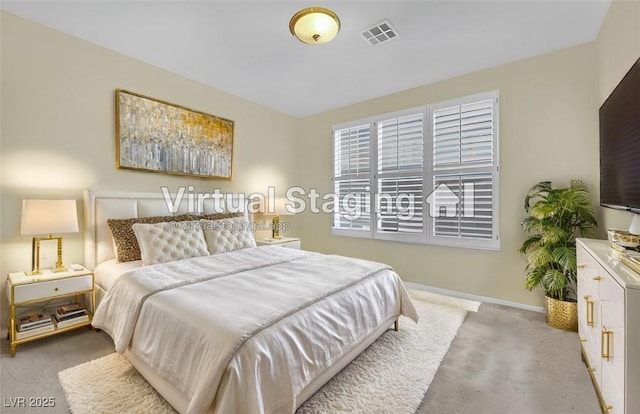 bedroom with light colored carpet