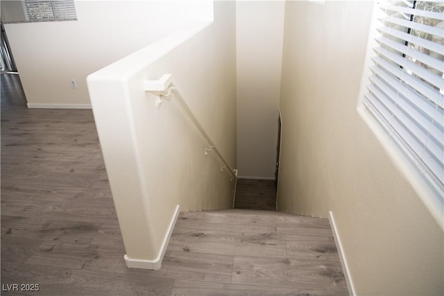 stairway featuring wood-type flooring