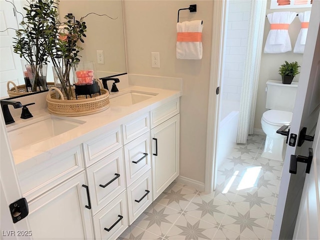 full bathroom with vanity, toilet, and shower / bath combo