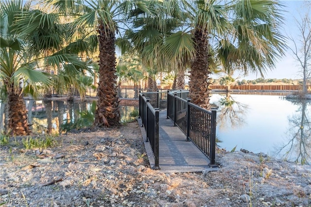 view of dock with a water view