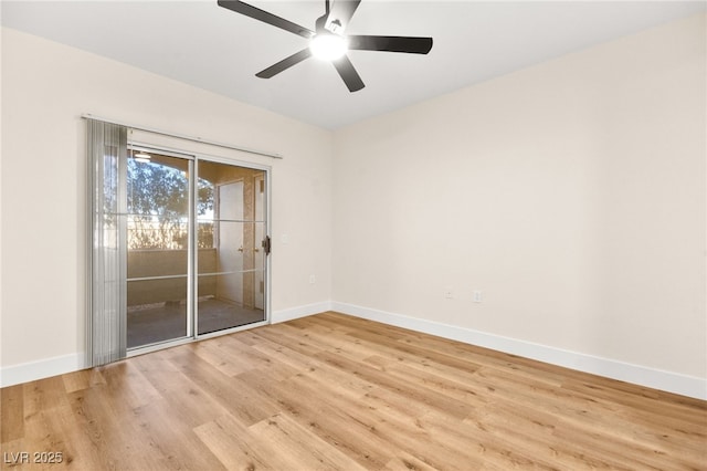 spare room with ceiling fan and light hardwood / wood-style flooring