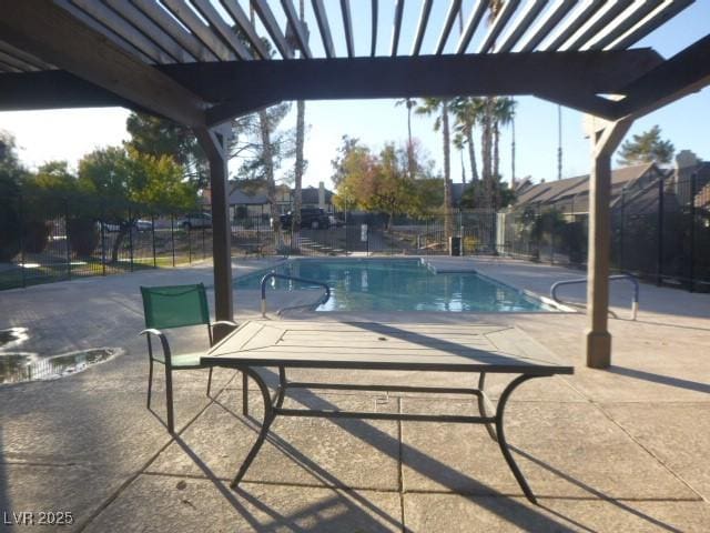 view of pool featuring a pergola and a patio area