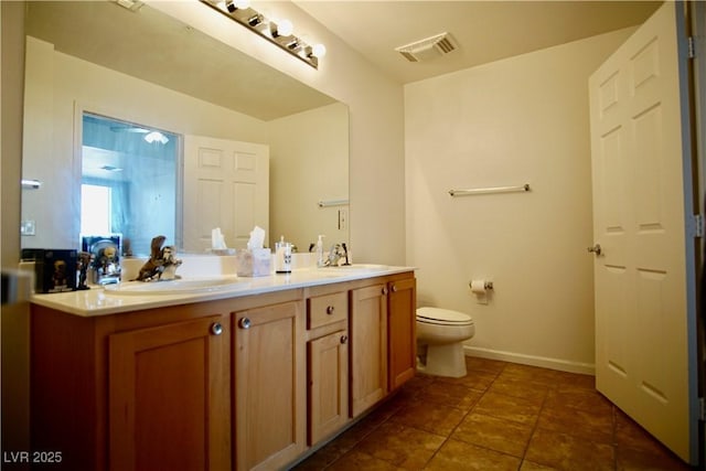 bathroom featuring tile patterned floors, vanity, and toilet