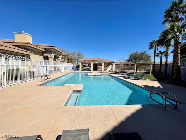 view of swimming pool featuring a gazebo, a patio, and a pergola