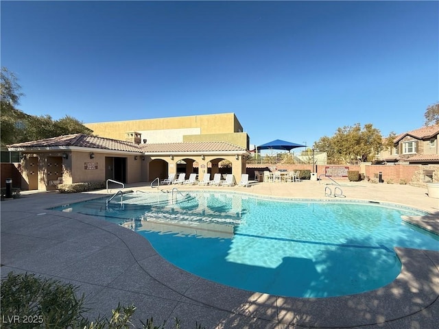 view of pool featuring a patio