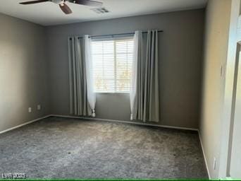 unfurnished room featuring carpet floors and ceiling fan