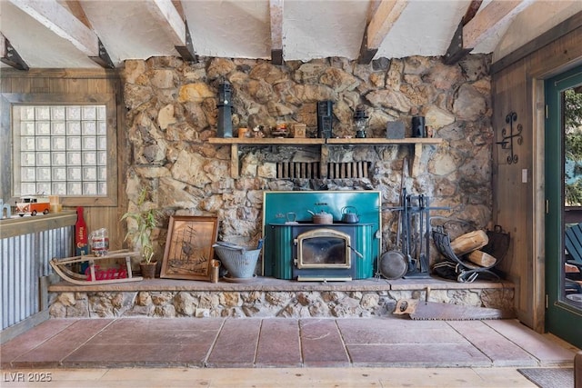 details featuring wood walls