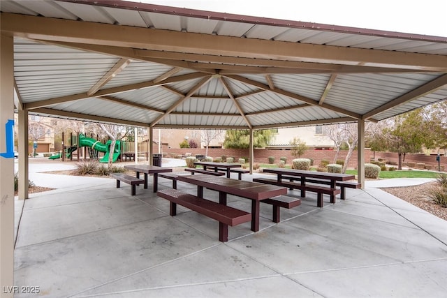 surrounding community with a gazebo and a playground