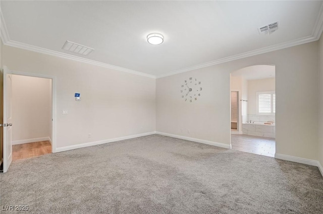 carpeted empty room with crown molding