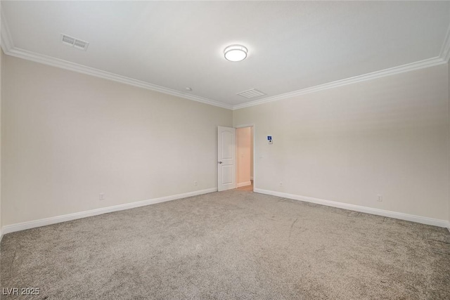 unfurnished room with carpet floors and ornamental molding