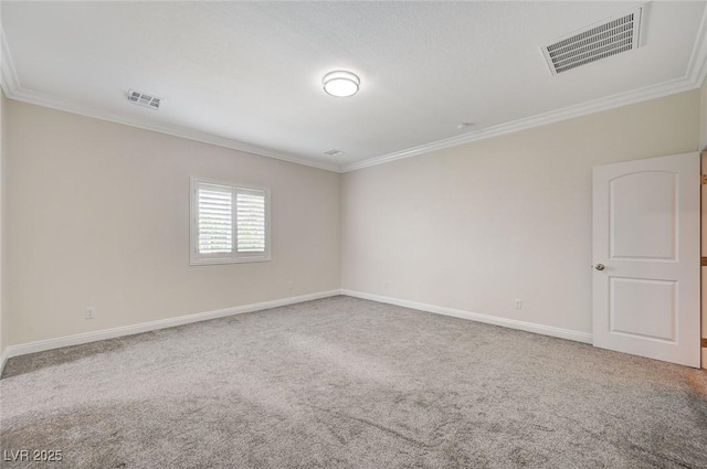 unfurnished room featuring carpet flooring and crown molding