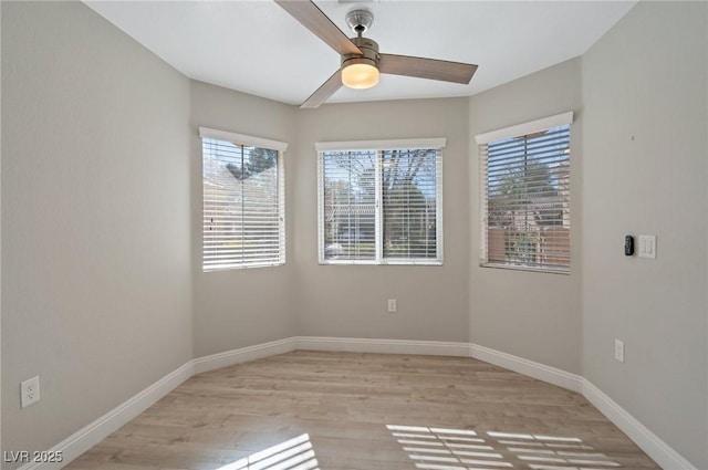 empty room featuring ceiling fan and light wood-type flooring