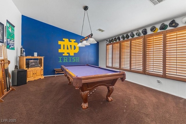 rec room featuring dark colored carpet and pool table