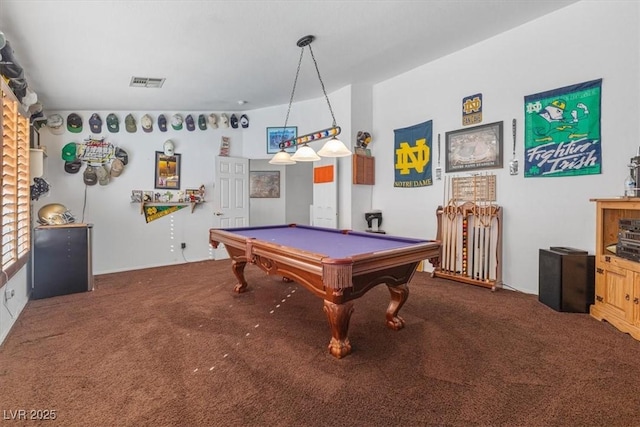 recreation room featuring carpet floors and billiards