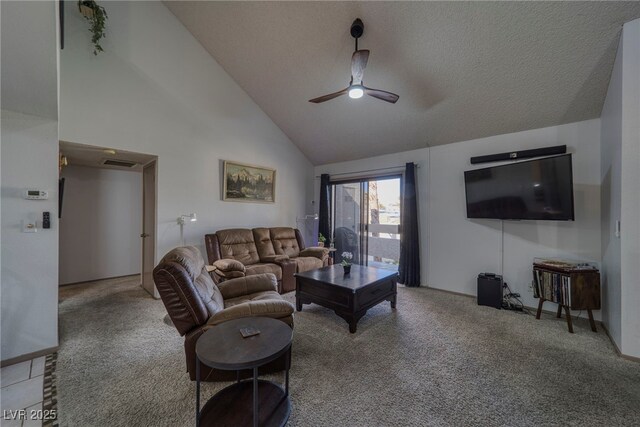 3791 Desert Marina Dr Unit 118, Laughlin, NV 89029 - carpeted living room featuring a ceiling fan and high vaulted ceiling