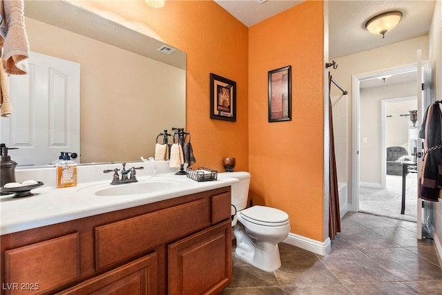 full bathroom featuring vanity, toilet, and shower / washtub combination