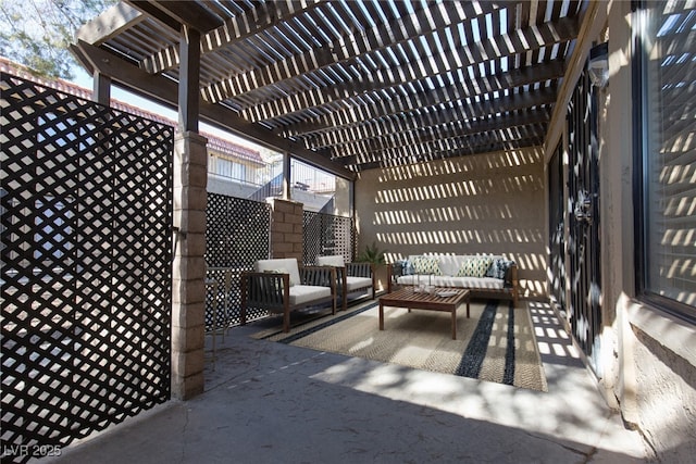 view of patio / terrace featuring a pergola and an outdoor living space