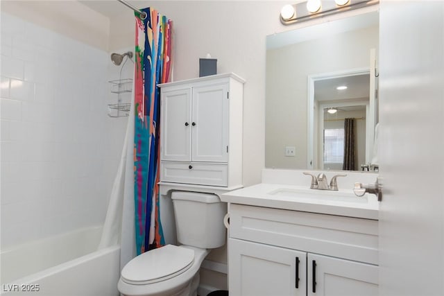 full bathroom featuring toilet, vanity, and shower / bath combo