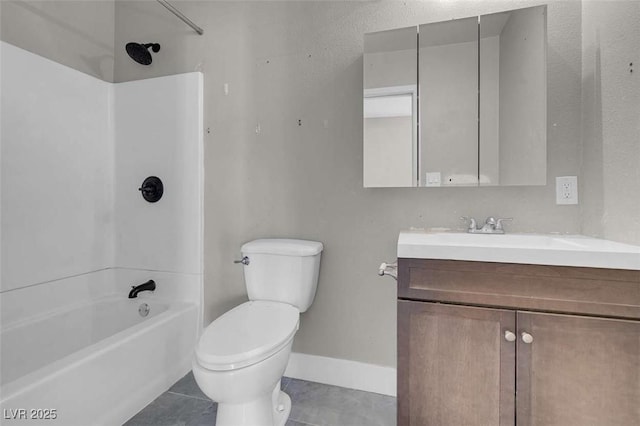 full bathroom with toilet, vanity, shower / washtub combination, and tile patterned flooring