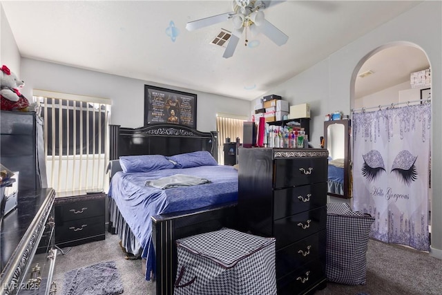 bedroom with carpet floors and ceiling fan